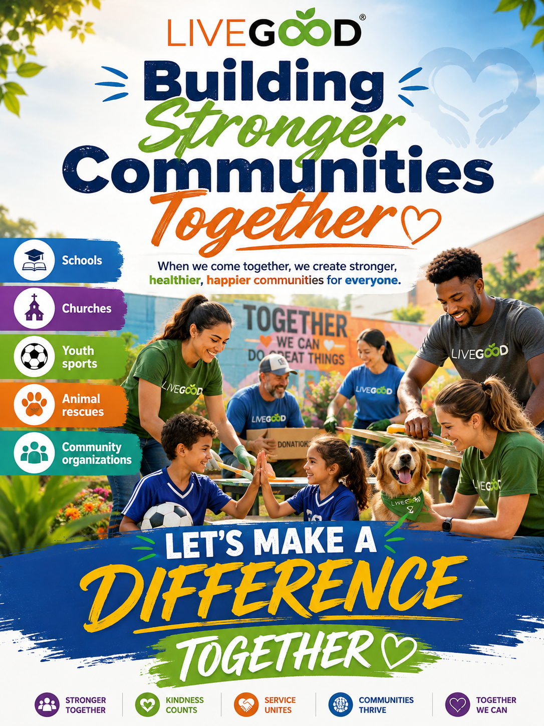 Food bank fundraiser with local partners volunteers and online support