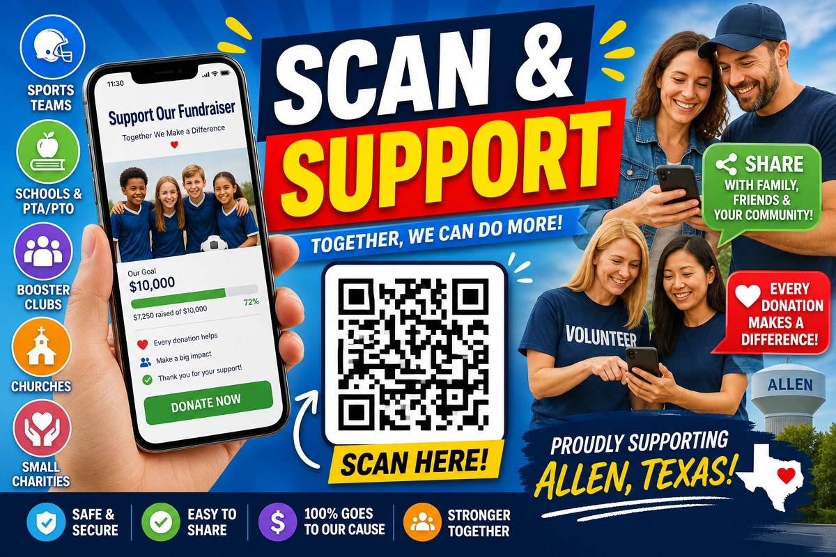 Allen online fundraiser QR code sharing for schools teams and booster clubs