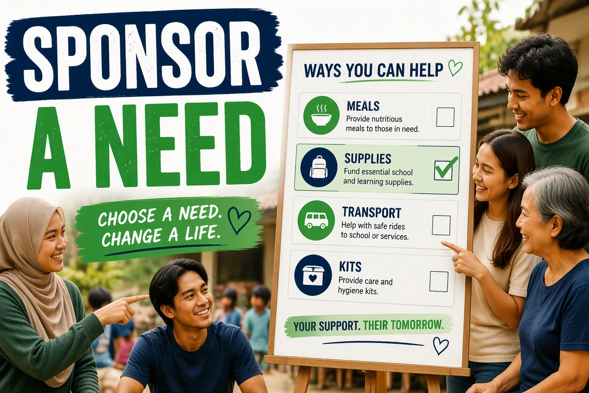 Charity sponsor a need fundraiser with local supporters choosing giving options
