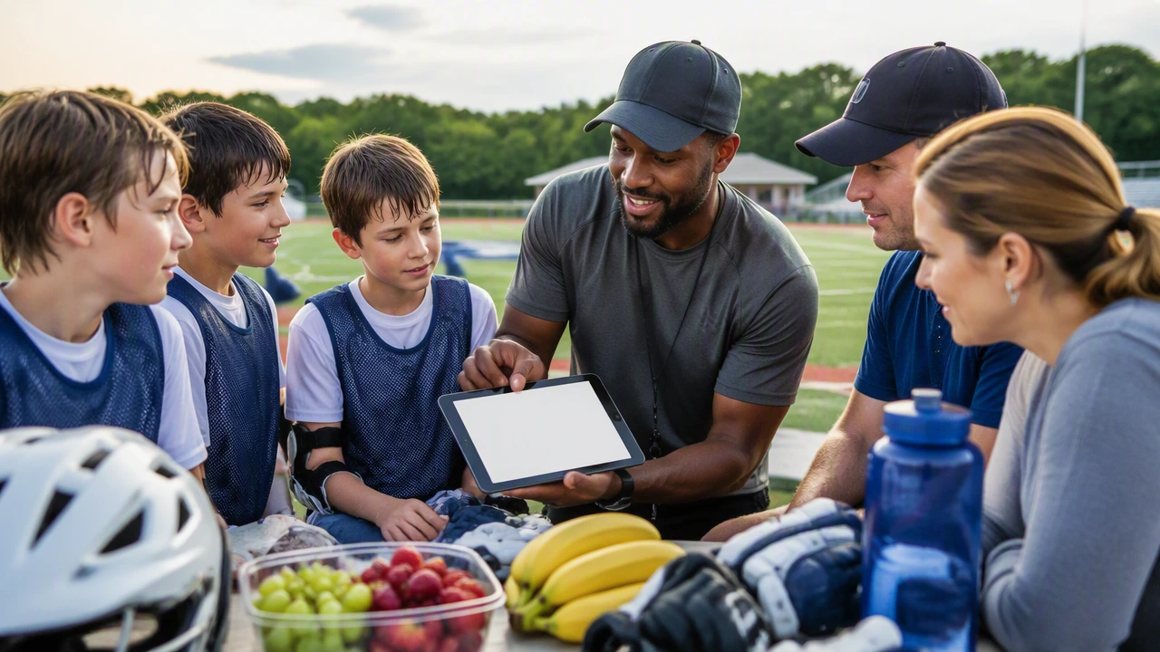 Coach showing an online fundraiser link to a sports team and parents