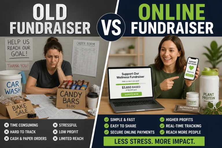Traditional fundraiser compared with online wellness fundraiser