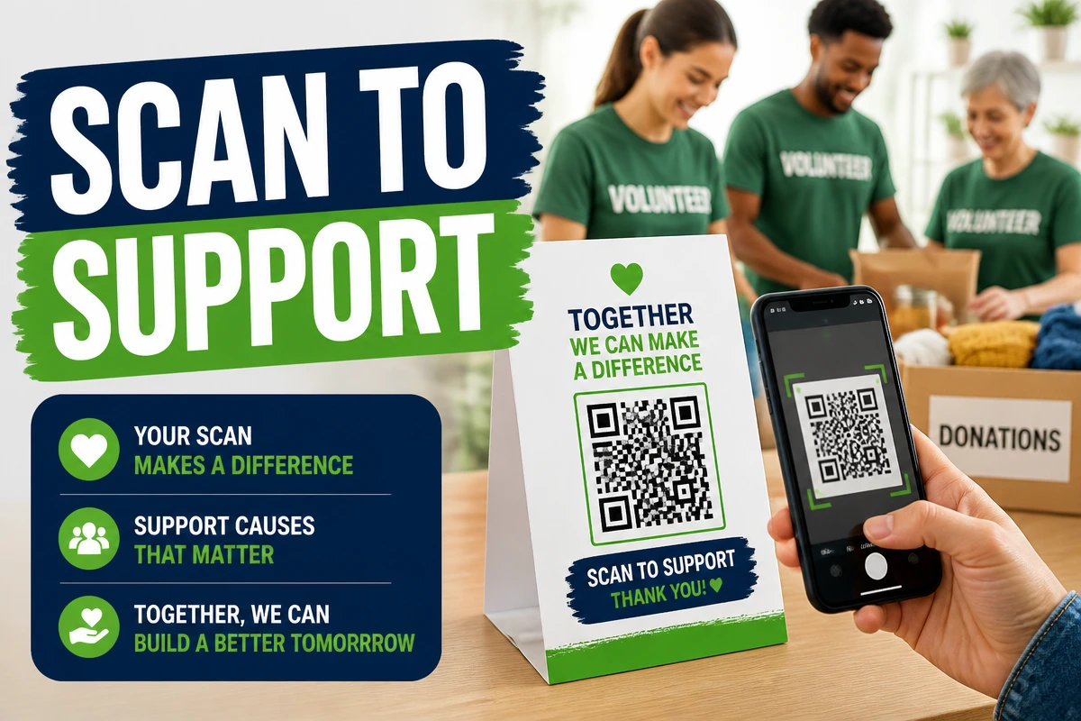 QR code fundraising for charities with flyer and online donation link